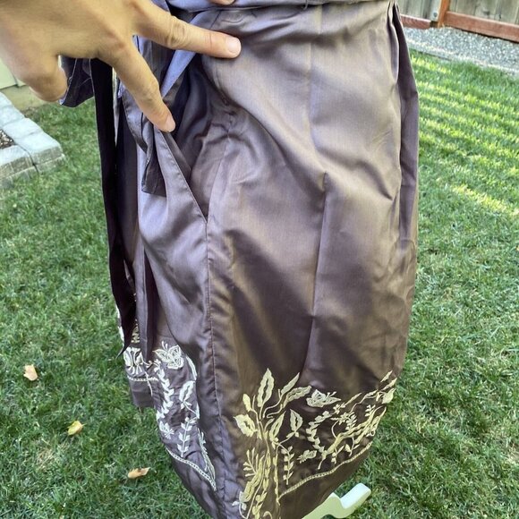 YOANA BARASCHI Pleated SILK Mauve Floral Embroidered DRESS Size 4 Y2K Shiny - Picture 5 of 12